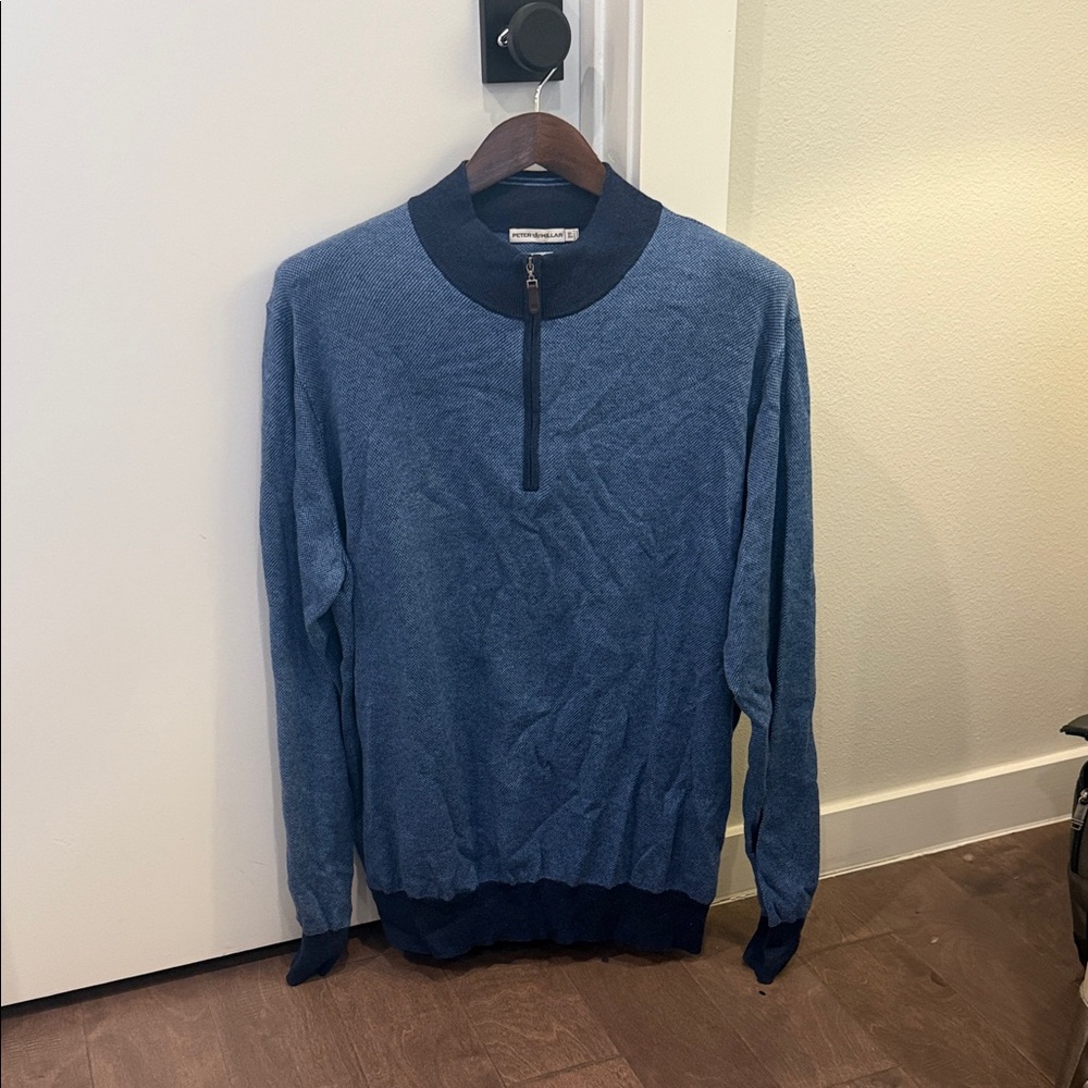 Discontinued cashmere blend Peter Millar Men's Blue Quarter-Zip Sweater